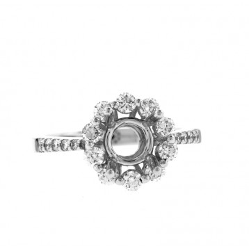 0.78 Cts. 18K White Gold Diamond Halo Engagement Ring Setting With Halo